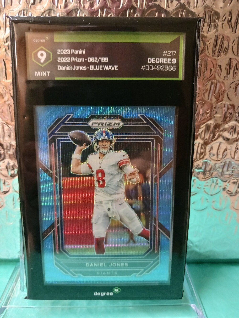 2022 Panini Prizm DANIEL JONES(RC) BLUE WAVE /199 DEGREE GRADED MINT 9